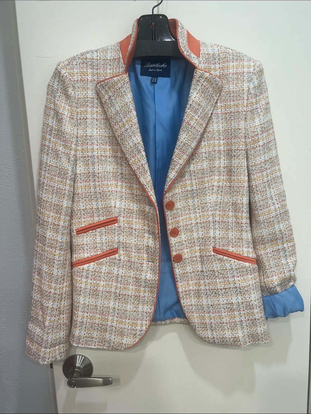 Tweed Blazer with Orange Trim - Women's Blazer Jacket